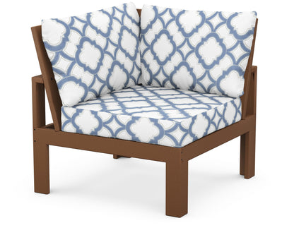 Unbranded Modular Corner Chair in Teak / Trellis Sky Blue