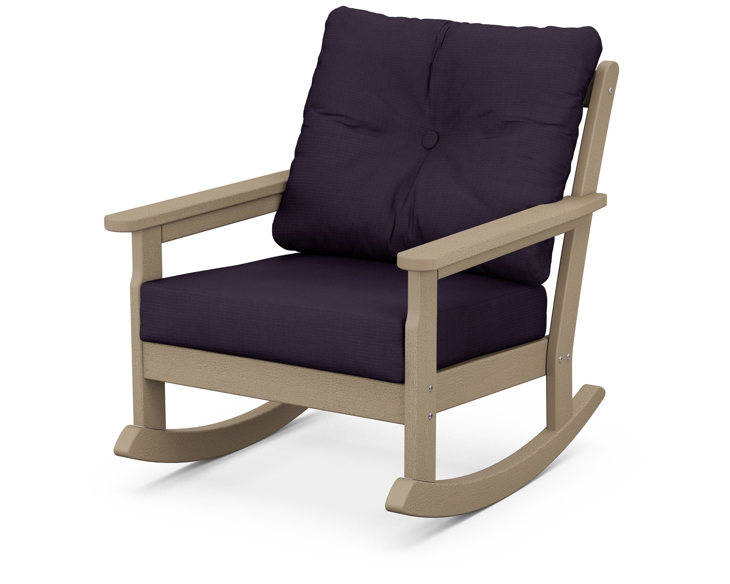 POLYWOOD® Vineyard Deep Seating Rocking Chair in Vintage Sahara / Navy Linen
