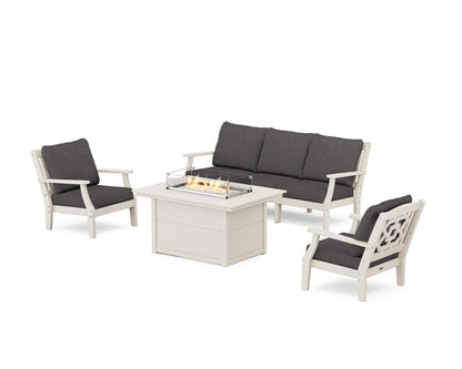 Martha Stewart by POLYWOOD® Chinoiserie Deep Seating Fire Pit Table Set in Sand / Ash Charcoal