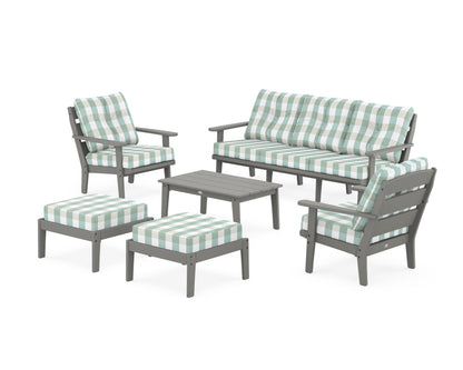 POLYWOOD® Lakeside 6-Piece Lounge Sofa Set in Slate Grey / Buffalo Plaid Glacier Spa