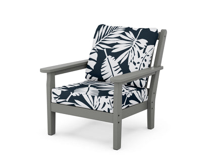 POLYWOOD® Chippendale Deep Seating Chair in Slate Grey / Leaf Marine Indigo