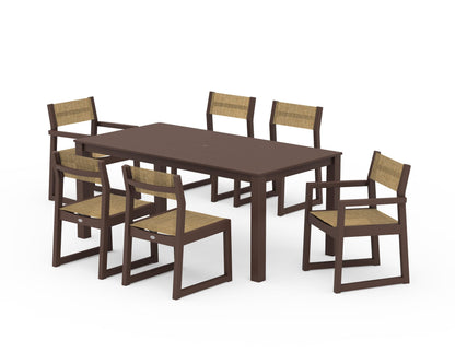 POLYWOOD® EDGE Sling 7-Piece Parsons Dining Set in Mahogany / Burlap Sling