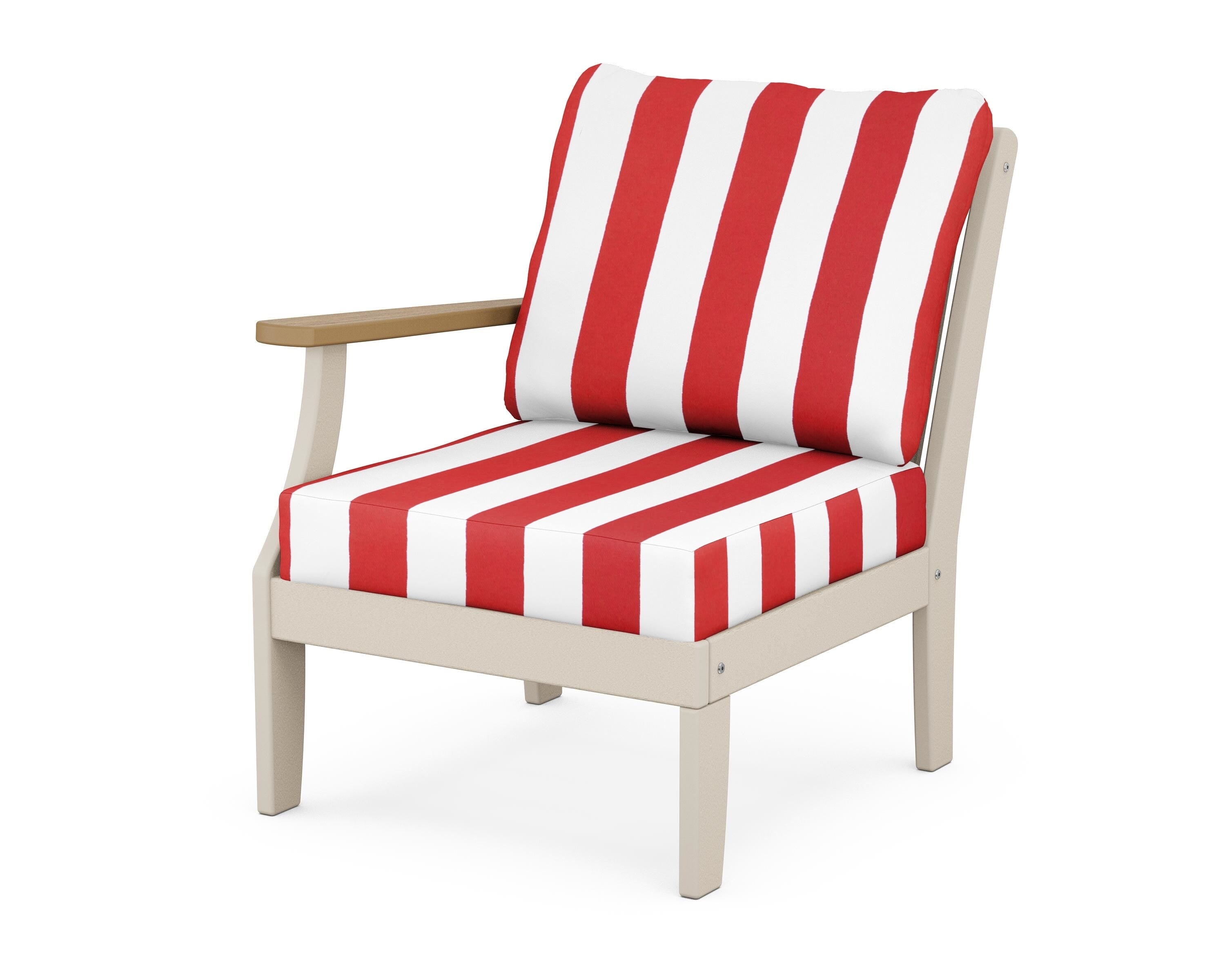 POLYWOOD® Braxton Modular Left Arm Chair in Sand / Natural / Cabana Stripe Crimson