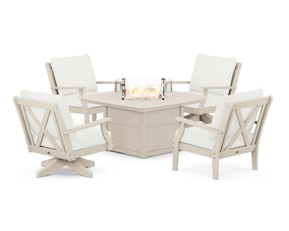 POLYWOOD® Braxton 5-Piece Deep Seating Set with Fire Table in Sand / Natural Linen