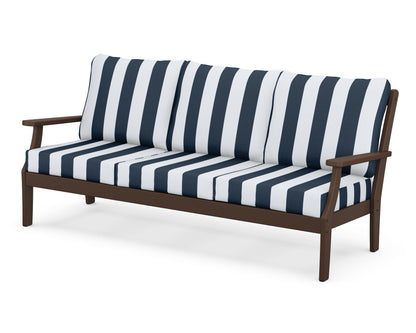 POLYWOOD® Braxton Deep Seating Sofa in Mahogany / Cabana Stripe Marine Indigo