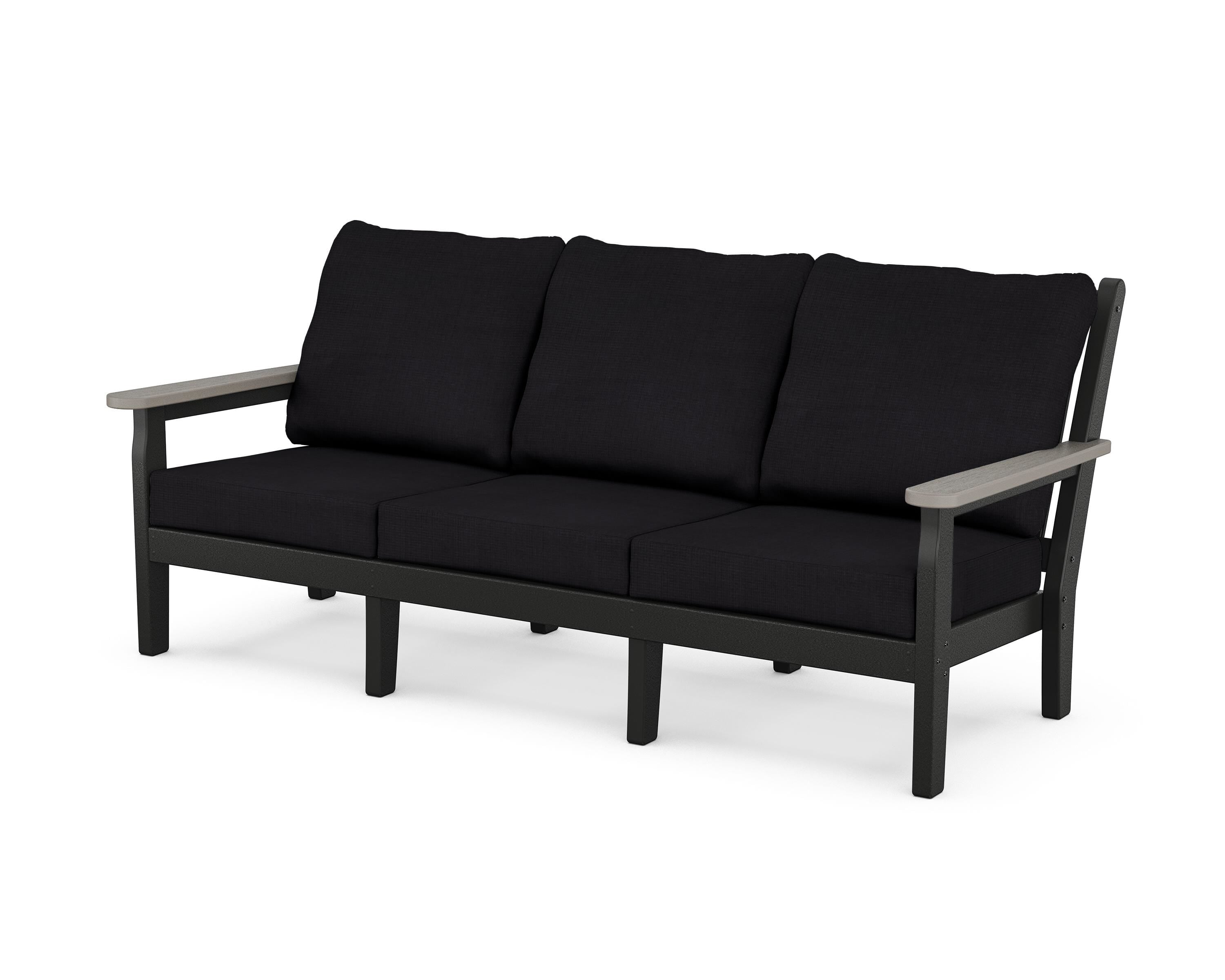POLYWOOD® Chippendale Deep Seating Sofa in Black / Driftwood / Midnight Linen