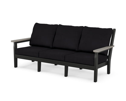 POLYWOOD® Chippendale Deep Seating Sofa in Black / Driftwood / Midnight Linen