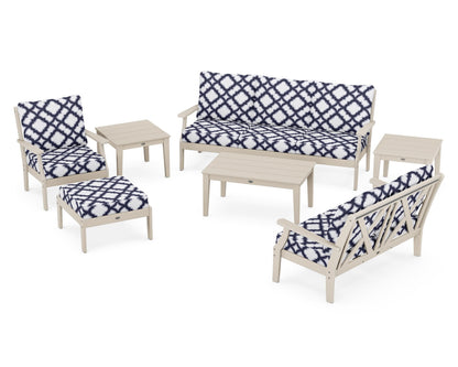 POLYWOOD® Braxton 7-Piece Deep Seating Set in Sand / Trellis Navy