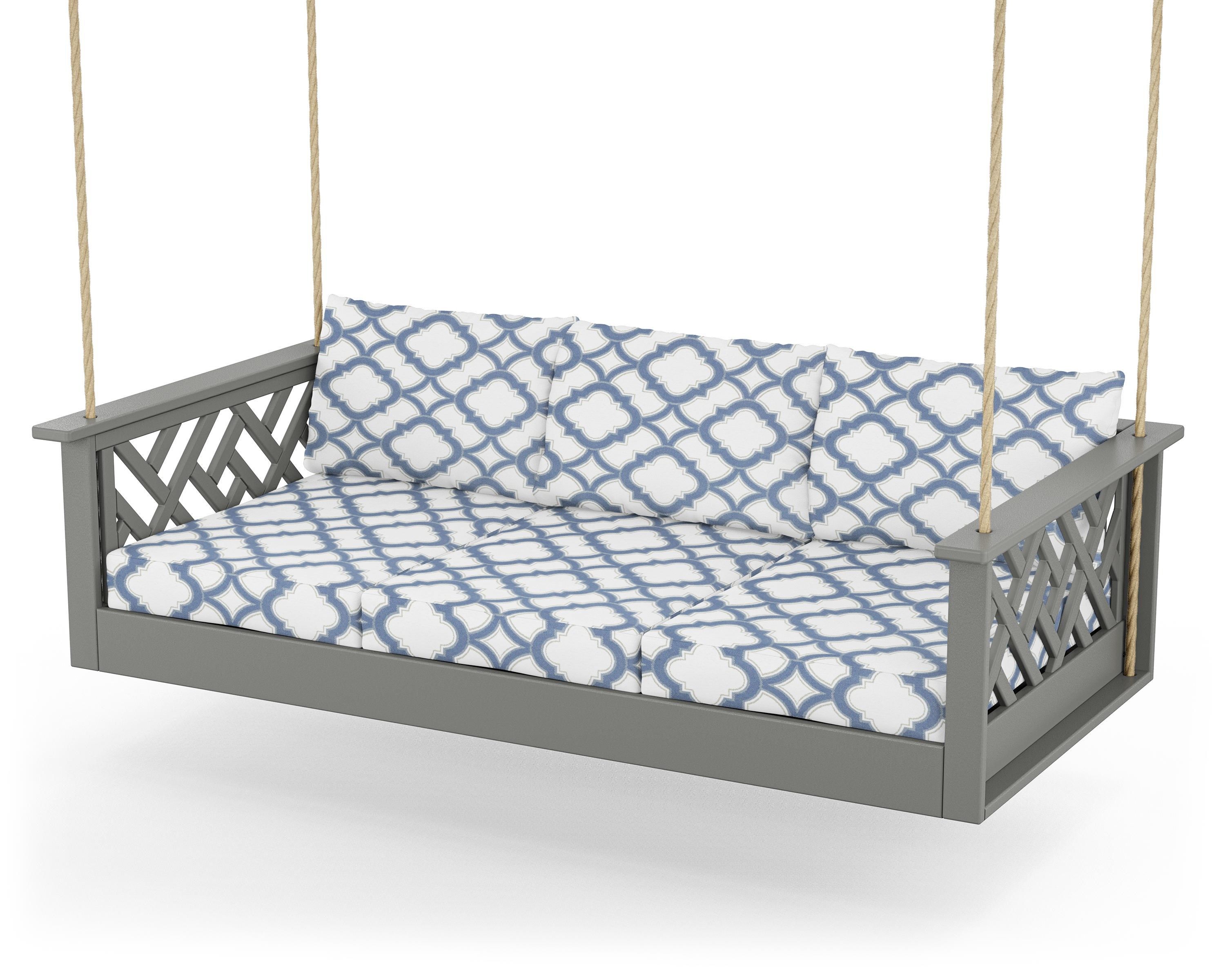 POLYWOOD® Chippendale Daybed Swing in Slate Grey / Trellis Sky Blue