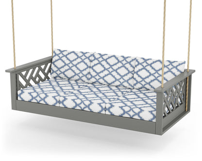POLYWOOD® Chippendale Daybed Swing in Slate Grey / Trellis Sky Blue