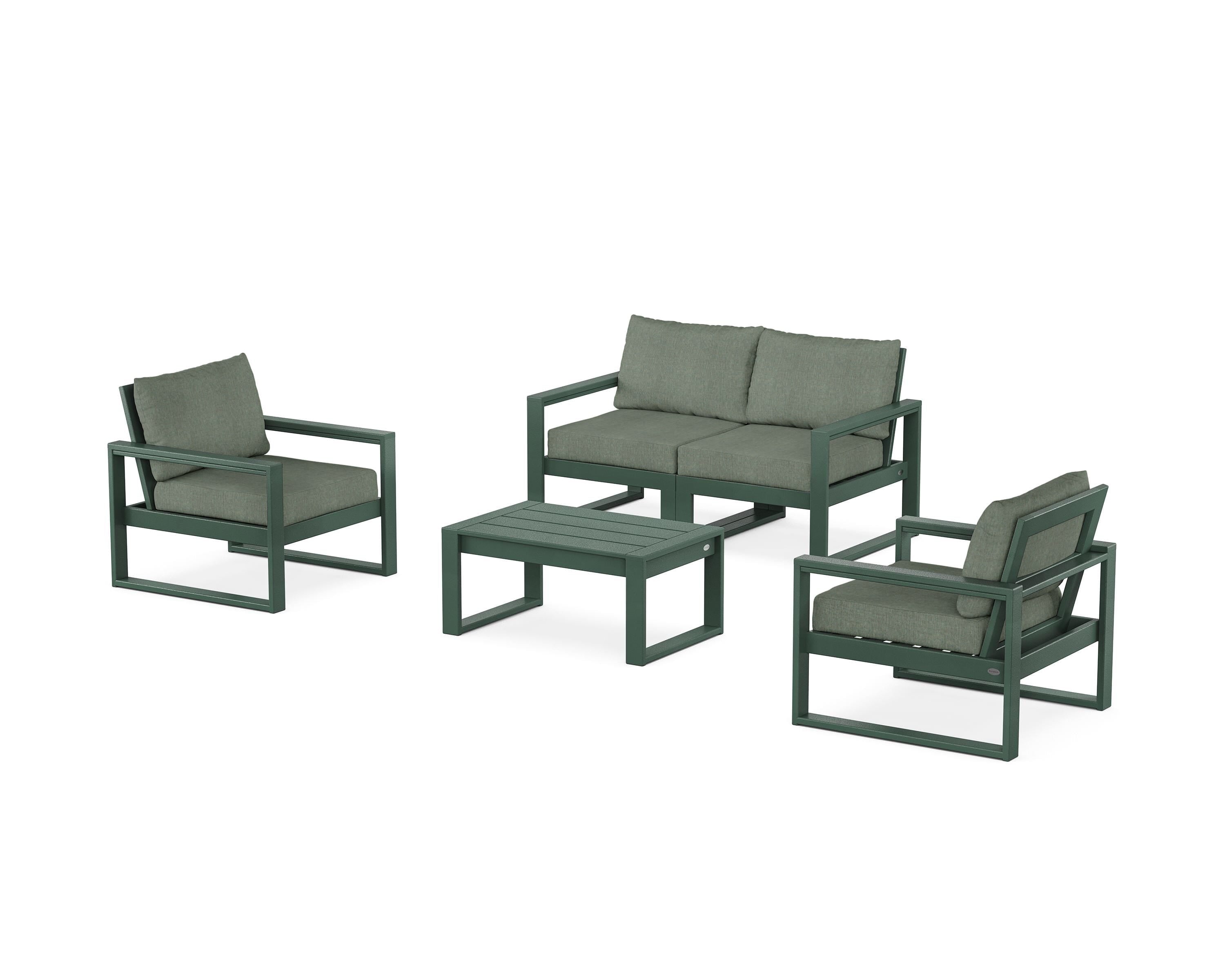 POLYWOOD® EDGE Sectional 4-Piece Deep Seating Set with Loveseat in Green / Cast Sage