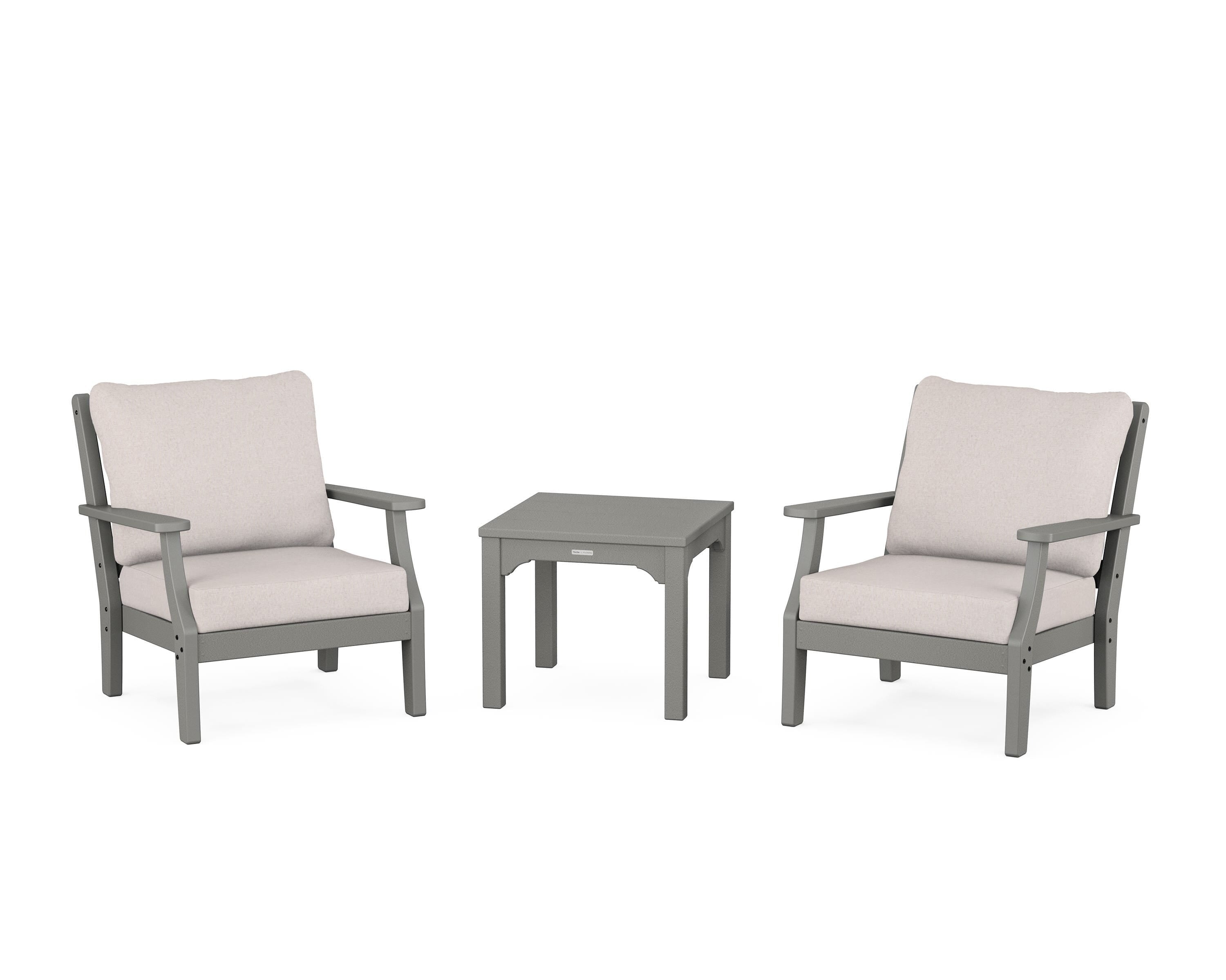 Martha Stewart by POLYWOOD® Chinoiserie 3-Piece Deep Seating Set in Slate Grey / Dune Burlap