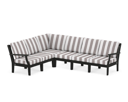POLYWOOD® Braxton Modular 6-Piece Deep Seating Set in Black / Cabana Stripe Grey Mist