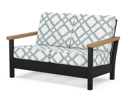 POLYWOOD® Harbour Deep Seating Loveseat in Black / Natural / Trellis Glacier Spa