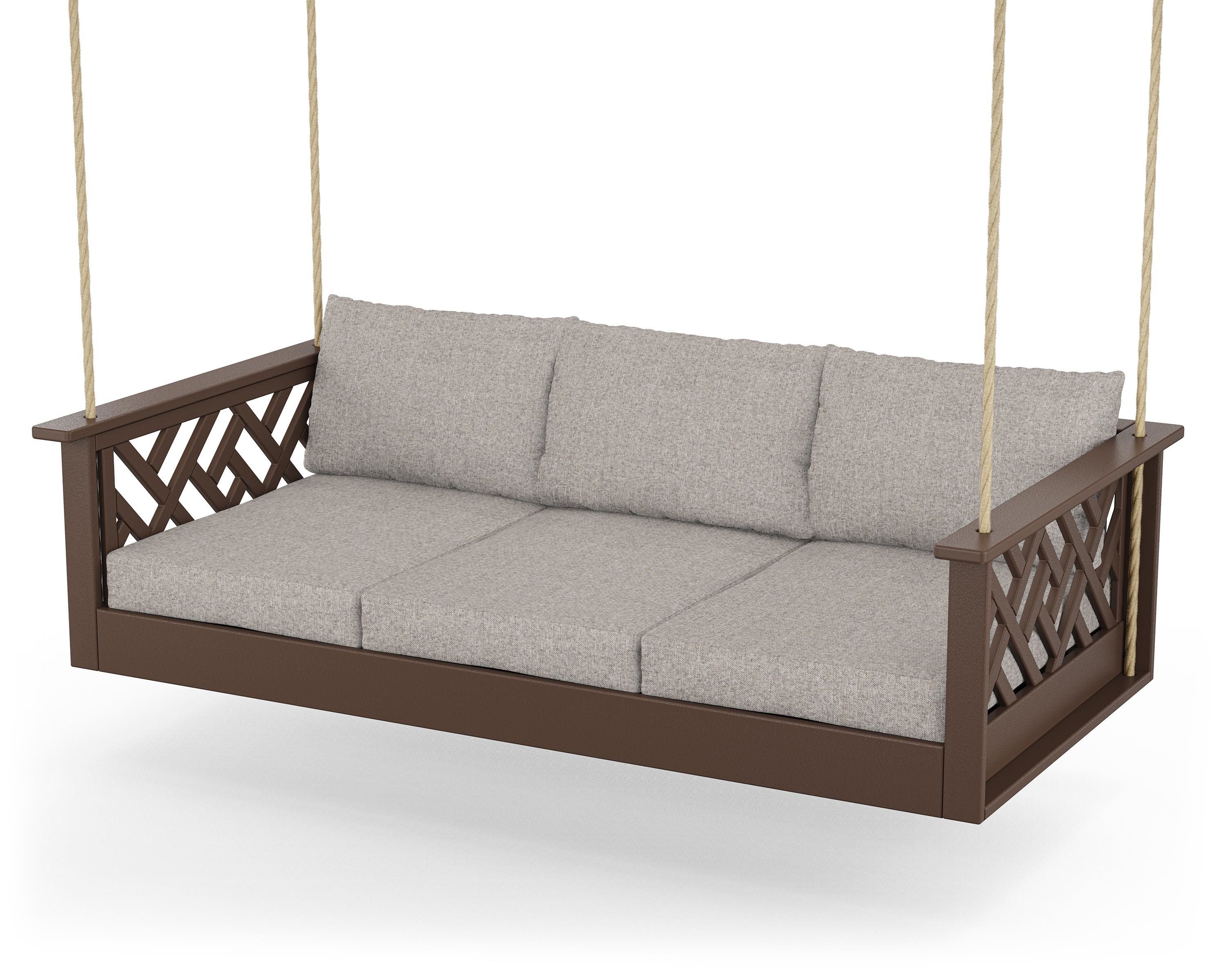 POLYWOOD® Chippendale Daybed Swing in Mahogany / Weathered Tweed