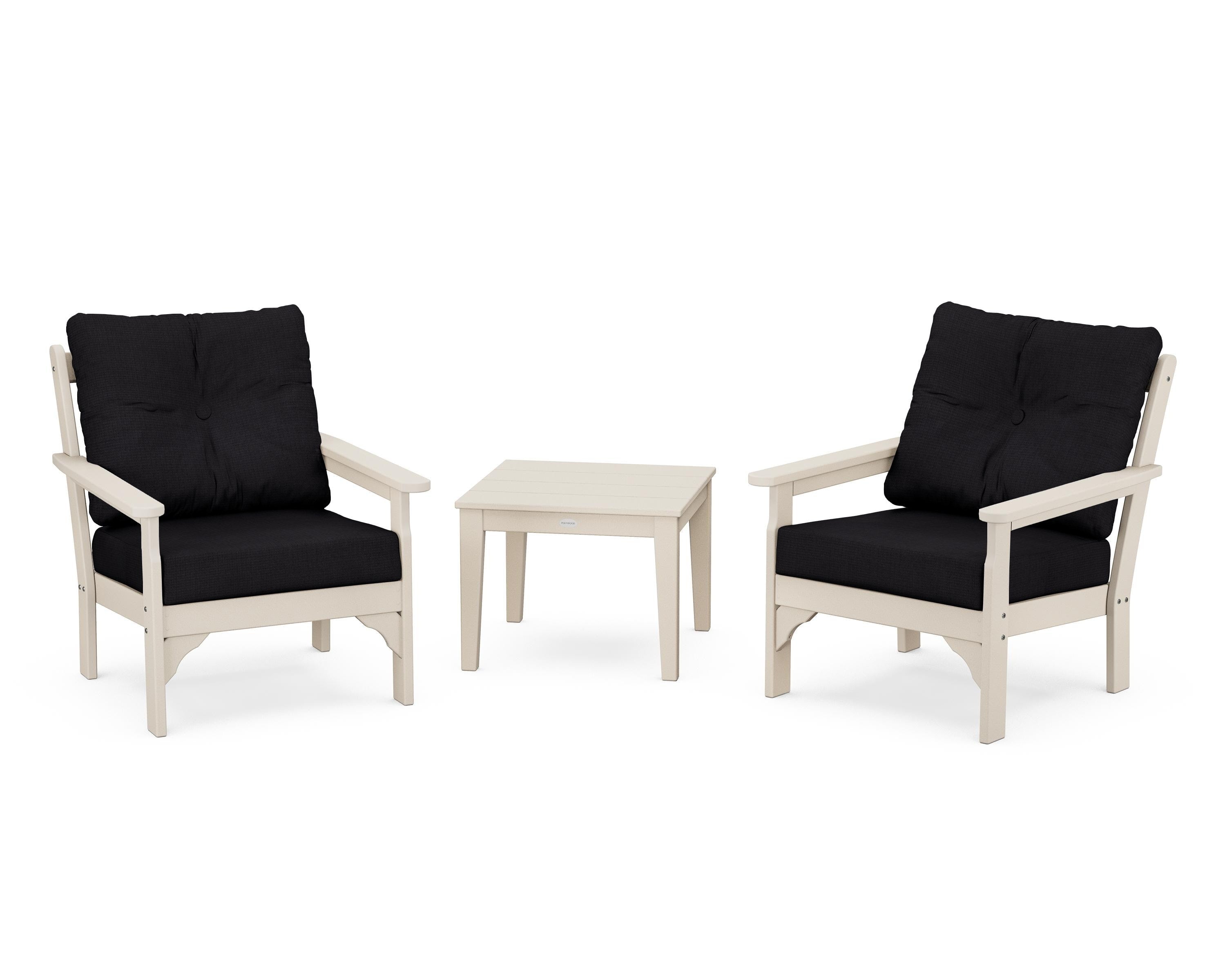 POLYWOOD® Vineyard 3-Piece Deep Seating Set in Sand / Midnight Linen
