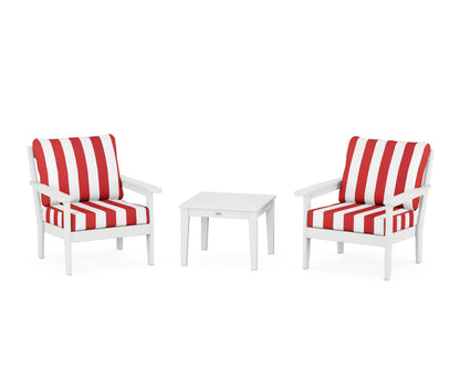 Country Living Cottage 3-Piece Deep Seating Set in White / Cabana Stripe Crimson