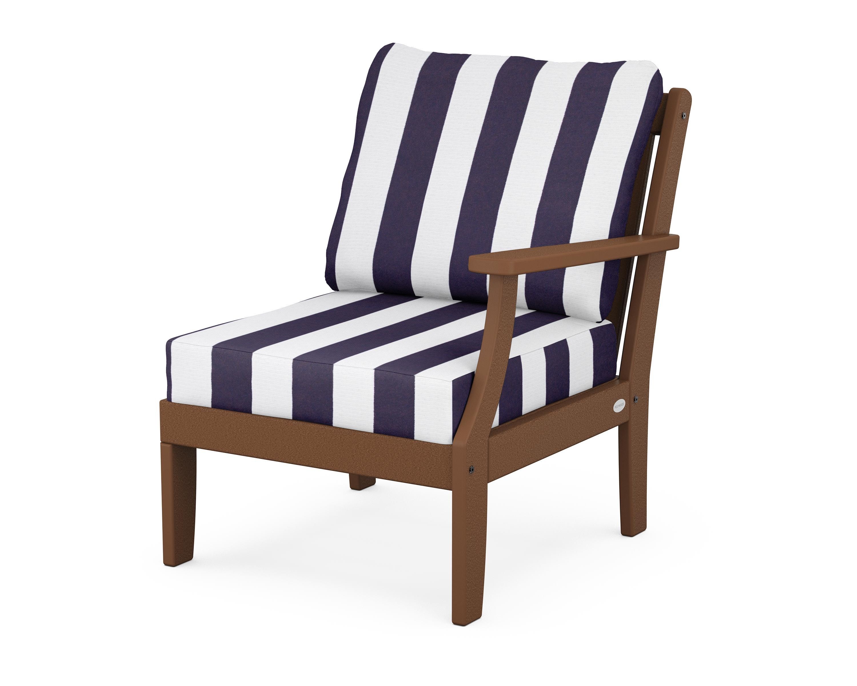 POLYWOOD® Braxton Modular Right Arm Chair in Teak / Cabana Stripe Navy