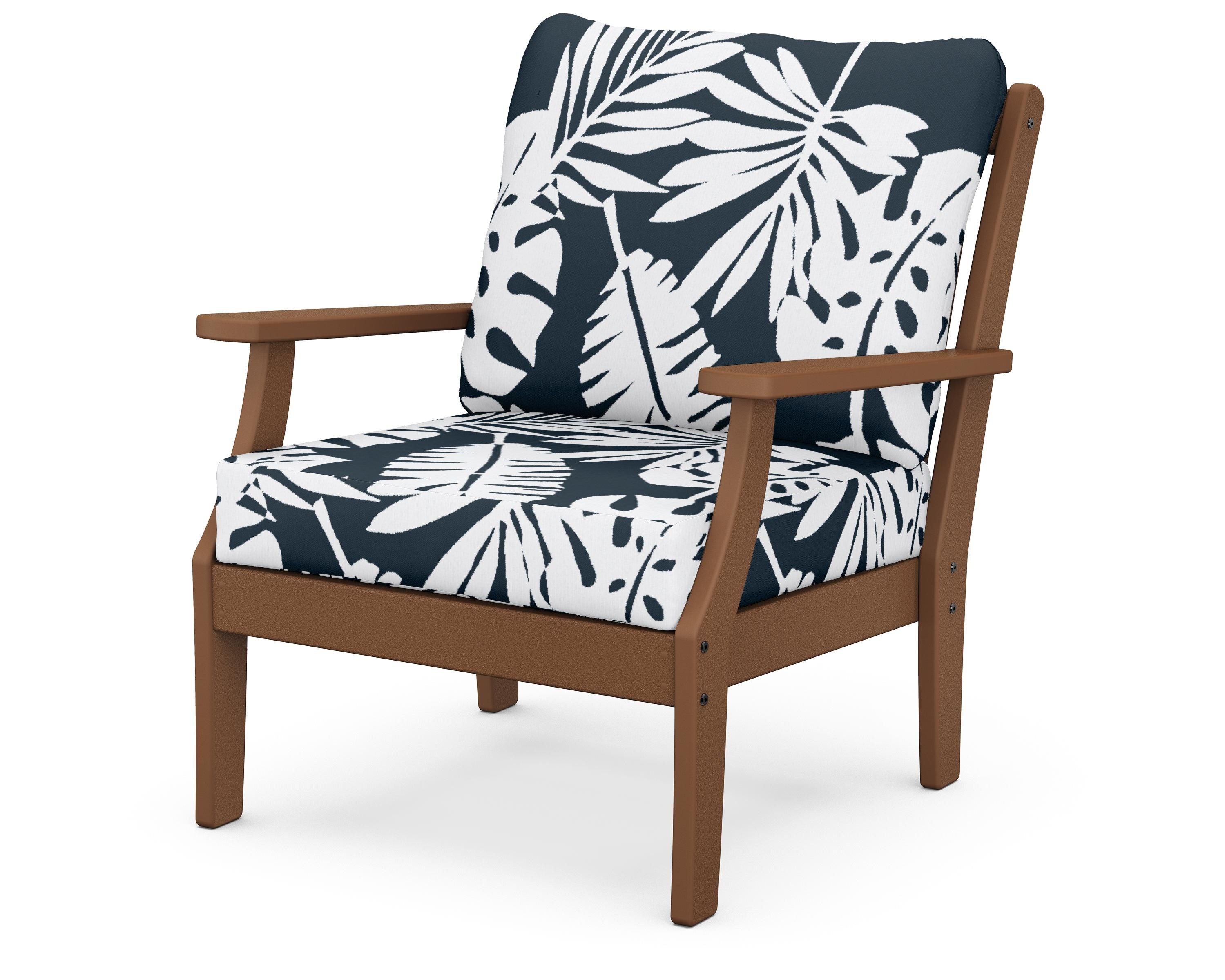 POLYWOOD® Braxton Deep Seating Chair in Teak / Leaf Marine Indigo