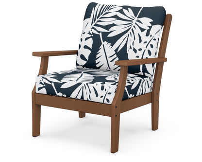 POLYWOOD® Braxton Deep Seating Chair in Teak / Leaf Marine Indigo