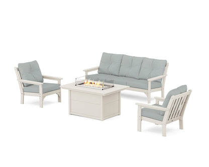 POLYWOOD® Vineyard Deep Seating Fire Pit Table Set in Sand / Spa