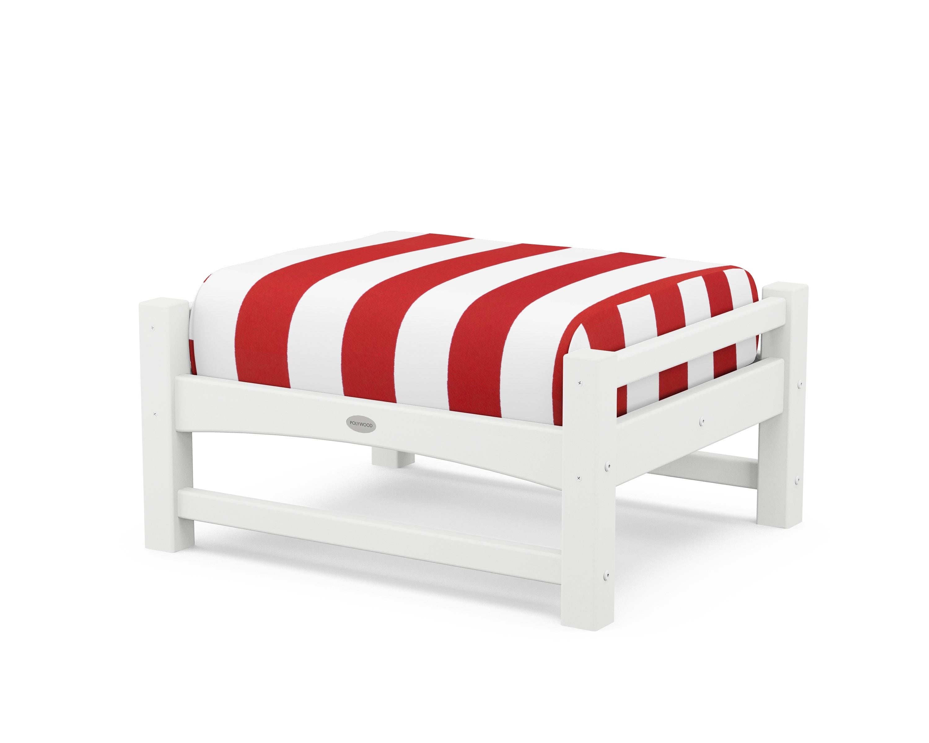 POLYWOOD® Club Ottoman in White / Cabana Stripe Crimson