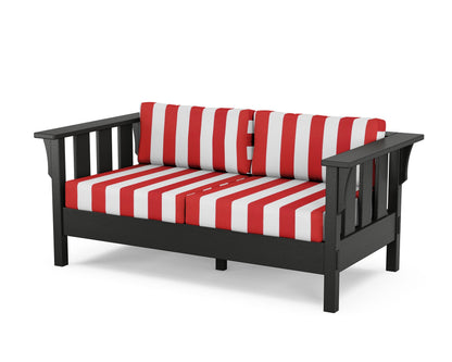 Martha Stewart by POLYWOOD® Acadia Deep Seating Loveseat in Black / Cabana Stripe Crimson