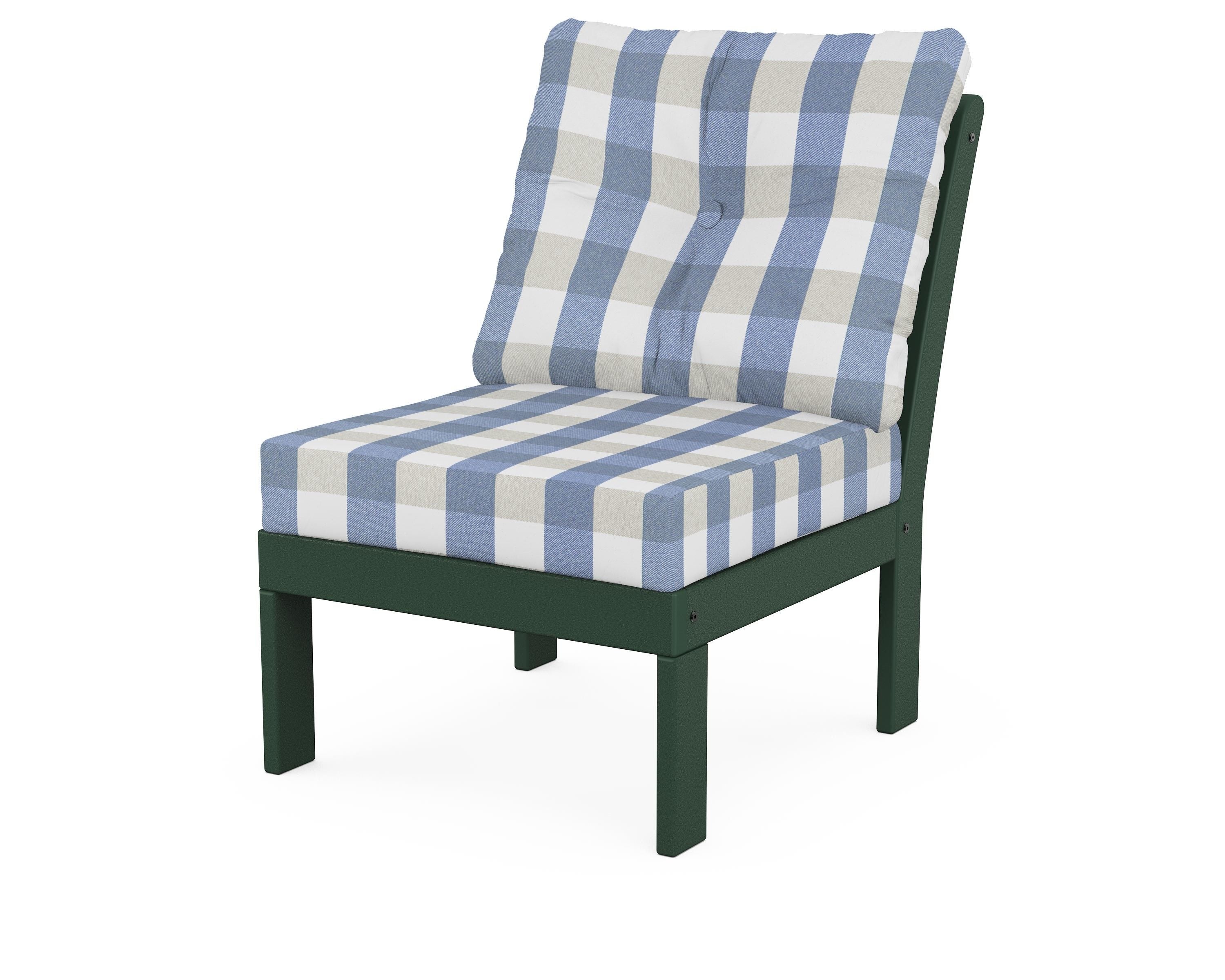 POLYWOOD® Vineyard Modular Armless Chair in Green / Buffalo Plaid Sky Blue