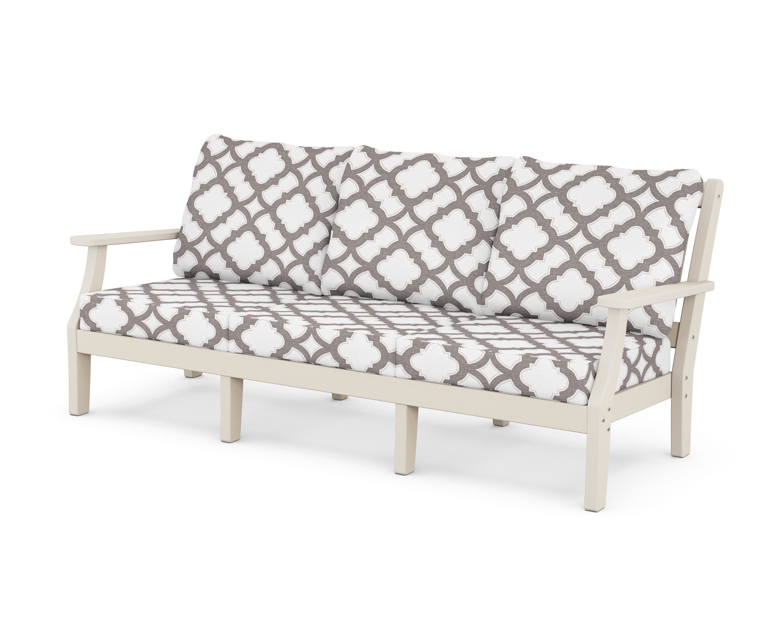 Martha Stewart by POLYWOOD® Chinoiserie Deep Seating Sofa in Sand / Trellis Grey Mist
