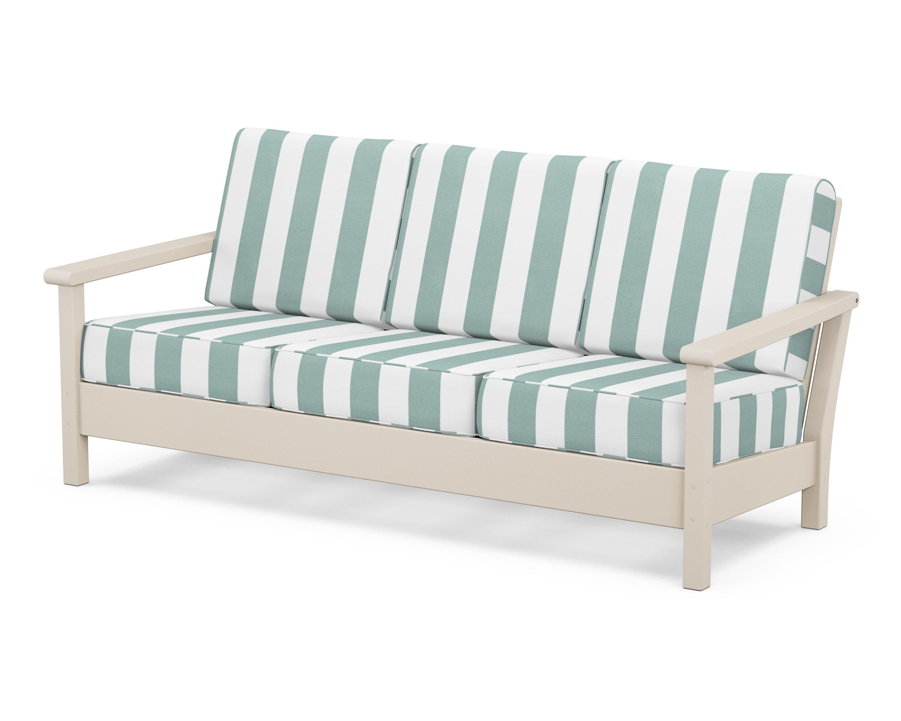 POLYWOOD® Harbour Deep Seating Sofa in Sand / Cabana Stripe Glacier Spa