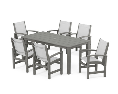 POLYWOOD® Coastal 7-Piece Parsons Dining Set in Slate Grey / White Sling