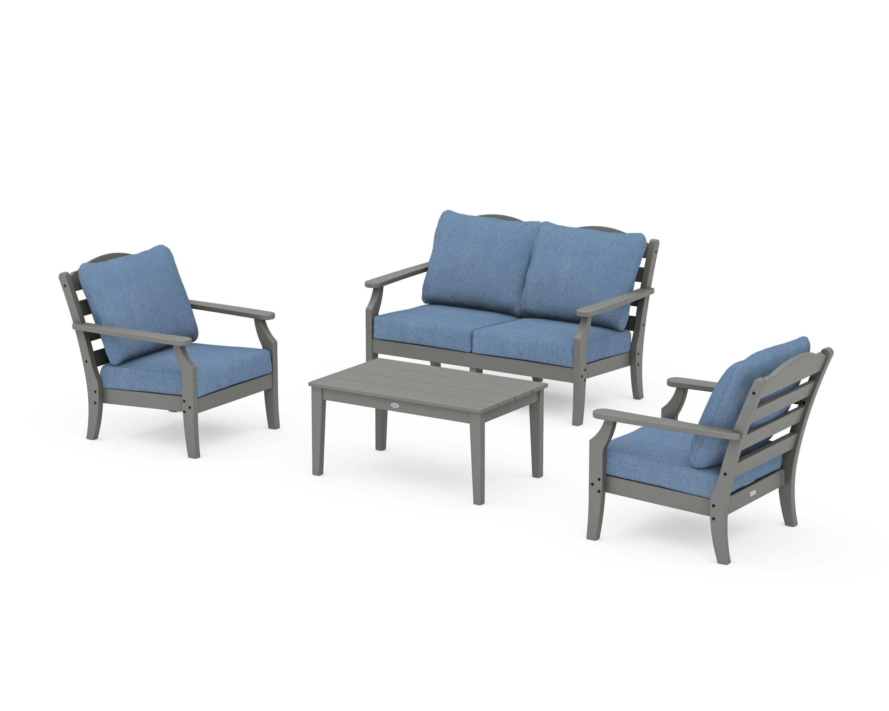 Draper James™ by  POLYWOOD® Savannah 4-Piece Deep Seating Set with Loveseat in Slate Grey / Sky Blue