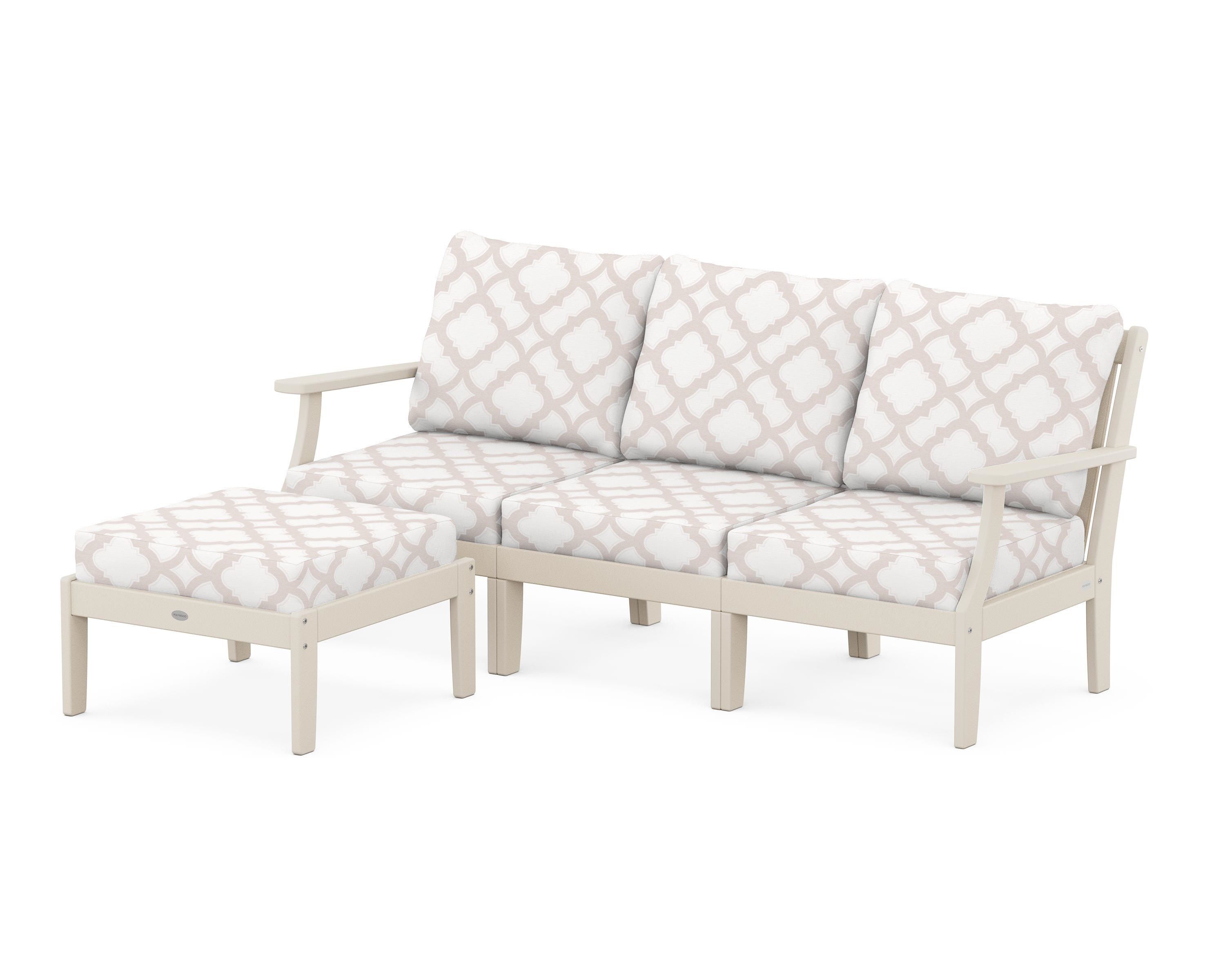POLYWOOD® Braxton Modular 4-Piece Deep Seating Set with Ottoman in Sand / Trellis Dune Burlap