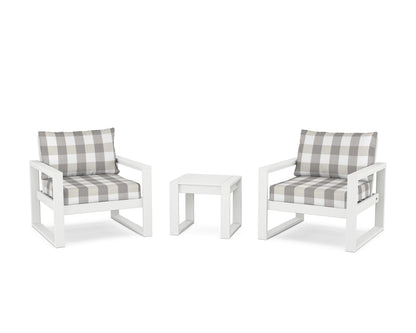 POLYWOOD® EDGE Sectional 3-Piece Deep Seating Set in White / Buffalo Plaid Grey Mist