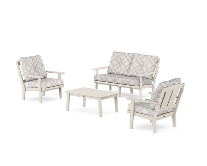 POLYWOOD® Mission 4-Piece Deep Seating Set with Loveseat in Sand / Trellis Dune Burlap