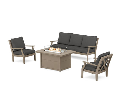 POLYWOOD® Braxton Deep Seating Fire Pit Table Set in Vintage Sahara / Spectrum Carbon