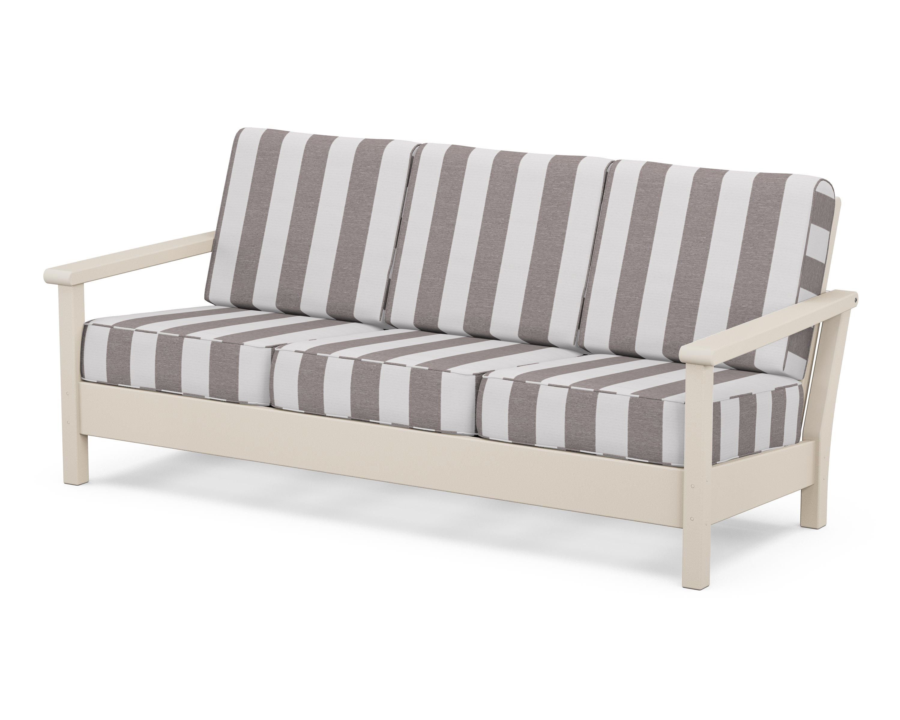POLYWOOD® Harbour Deep Seating Sofa in Sand / Cabana Stripe Grey Mist