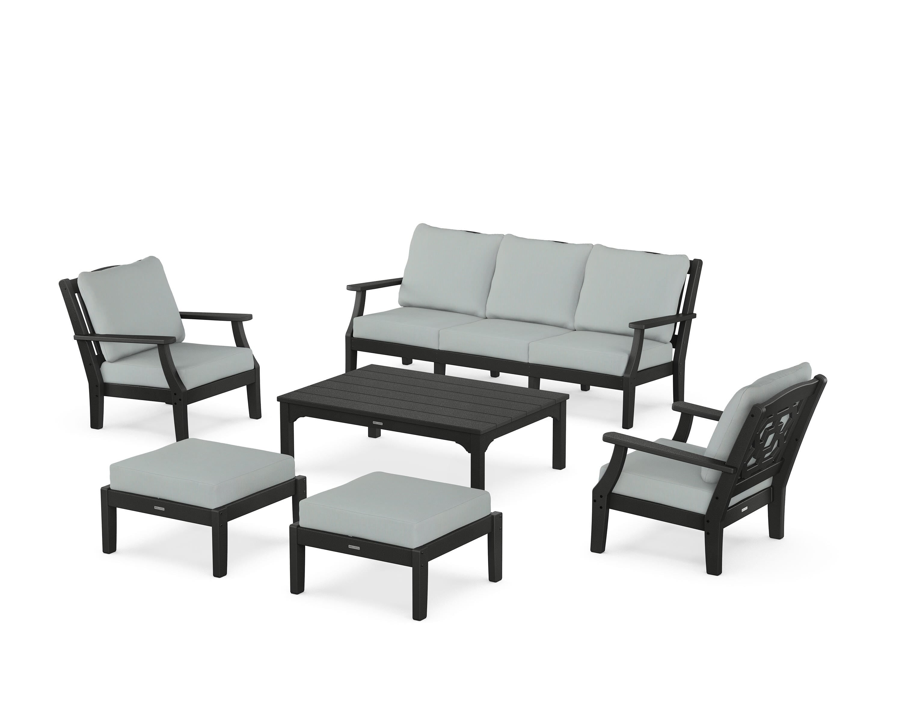 Martha Stewart by POLYWOOD® Chinoiserie 6-Piece Lounge Sofa Set in Black / Spa