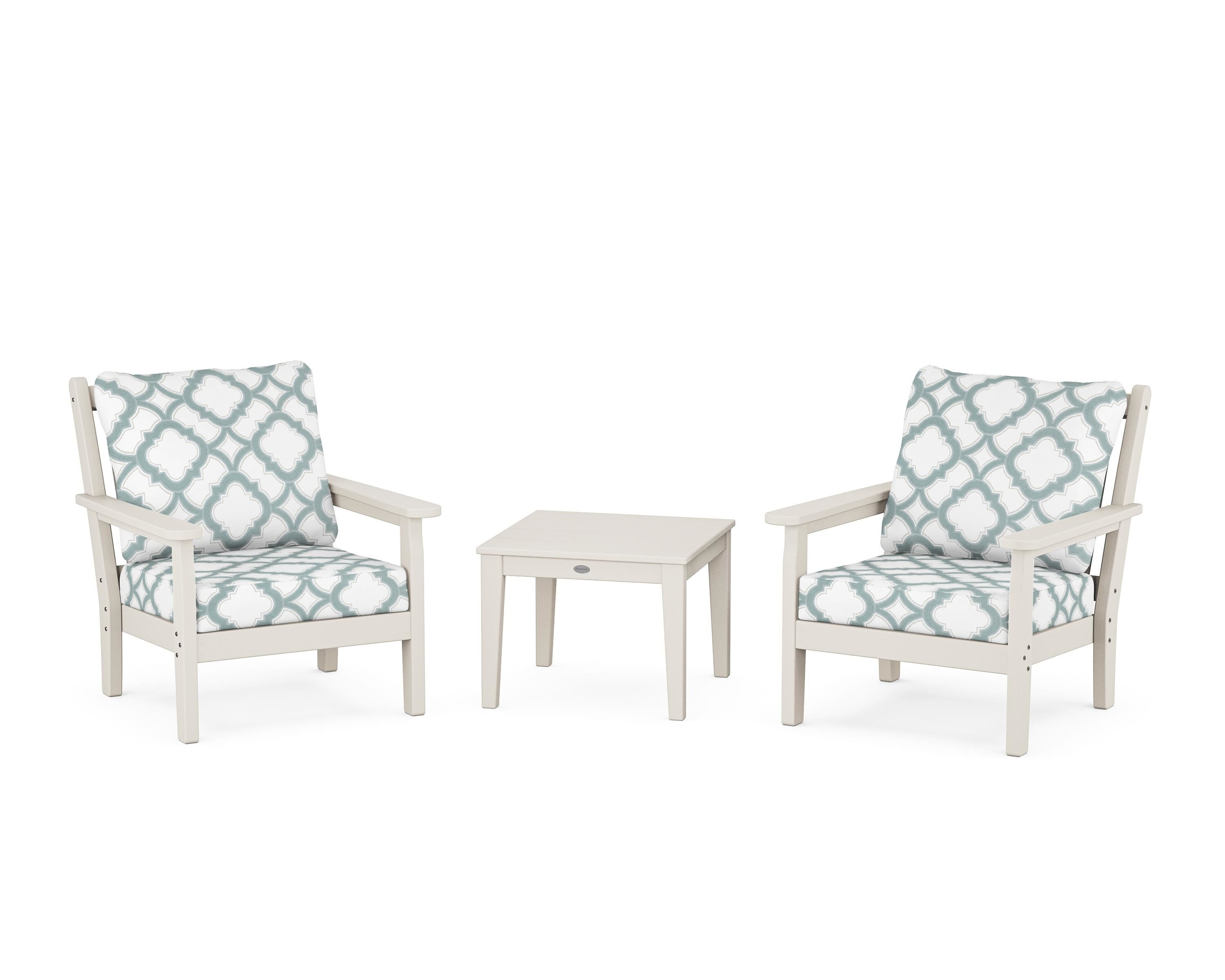 POLYWOOD® Chippendale 3-Piece Deep Seating Set in Sand / Trellis Glacier Spa