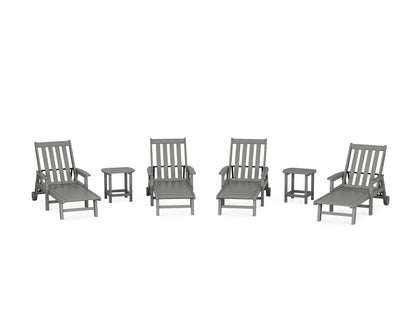 POLYWOOD® Vineyard 6-Piece Chaise with Arms and Wheels Set in Slate Grey