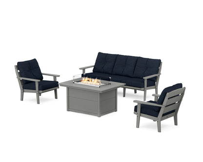 POLYWOOD® Lakeside Deep Seating Fire Pit Table Set in Slate Grey / Marine Indigo