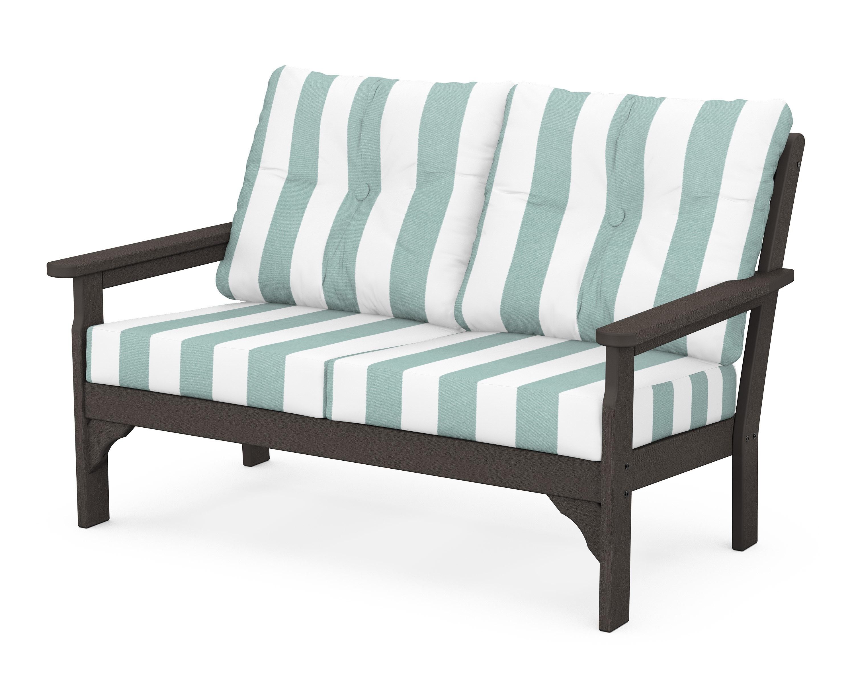 POLYWOOD® Vineyard Deep Seating Loveseat in Vintage Coffee / Cabana Stripe Glacier Spa
