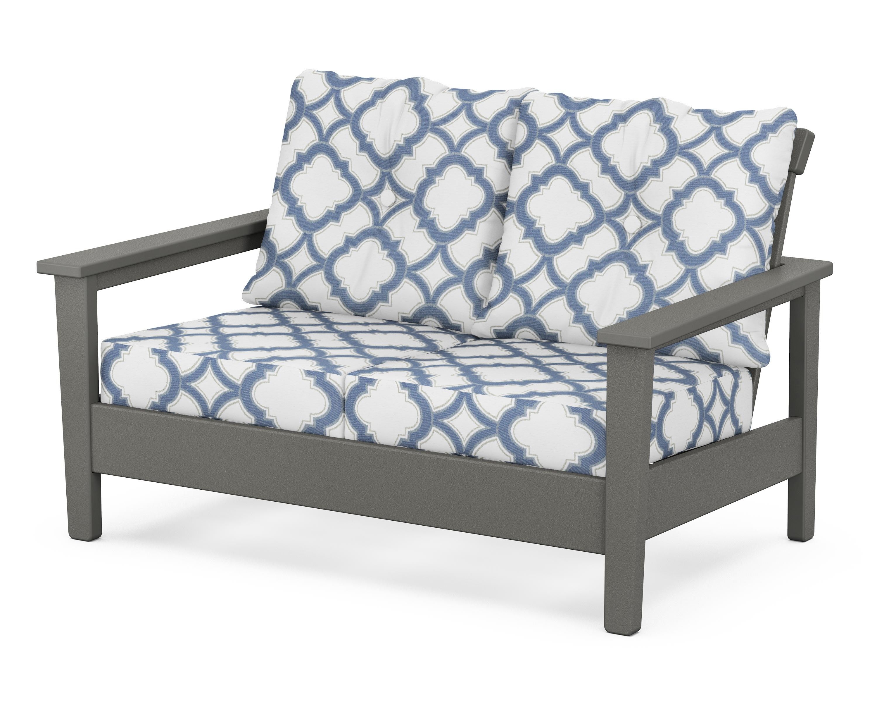 POLYWOOD® Prescott Deep Seating Loveseat in Slate Grey / Trellis Sky Blue