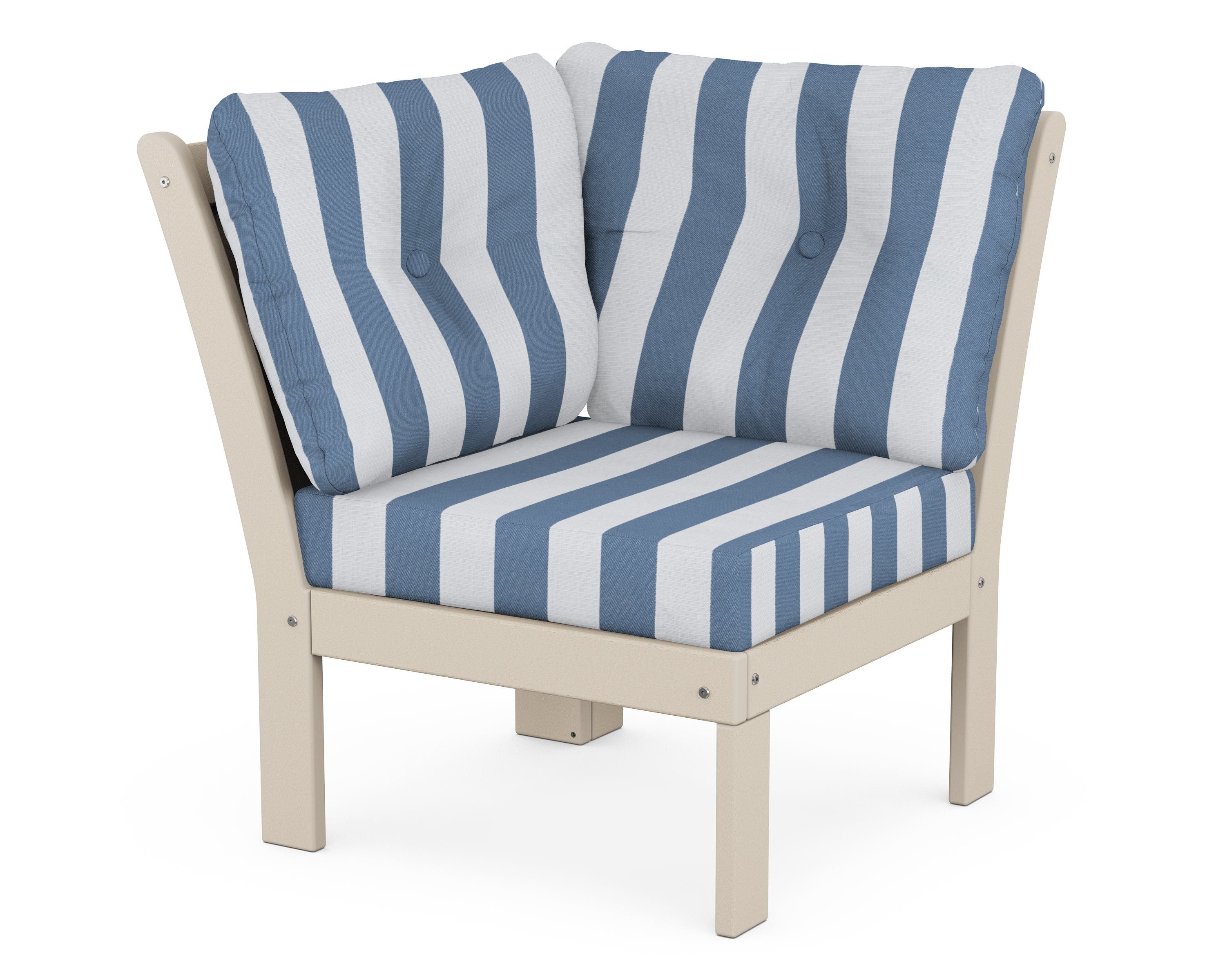 POLYWOOD® Vineyard Modular Corner Chair in Sand / Cabana Stripe Sky Blue