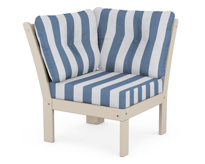 POLYWOOD® Vineyard Modular Corner Chair in Sand / Cabana Stripe Sky Blue