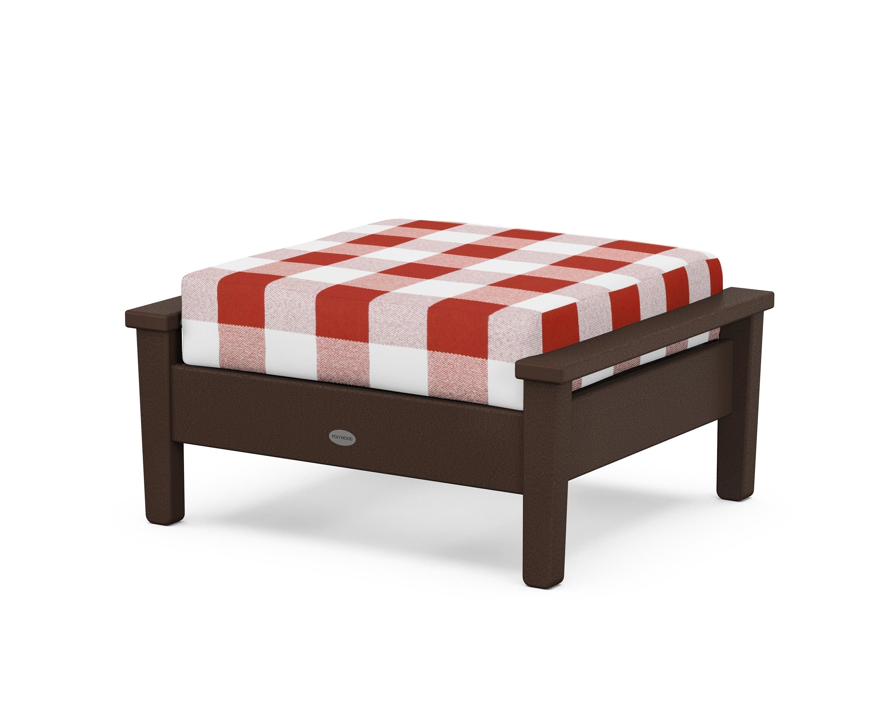 POLYWOOD® Prescott Deep Seating Ottoman in Mahogany / Buffalo Plaid Crimson