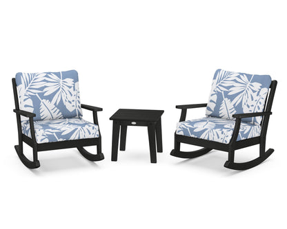 POLYWOOD® Braxton 3-Piece Deep Seating Rocker Set in Black / Leaf Sky Blue