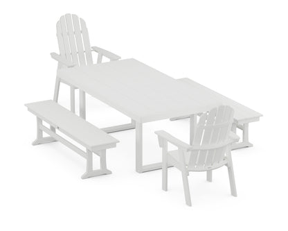 POLYWOOD® Vineyard Adirondack 5-Piece Dining Set with Benches in White