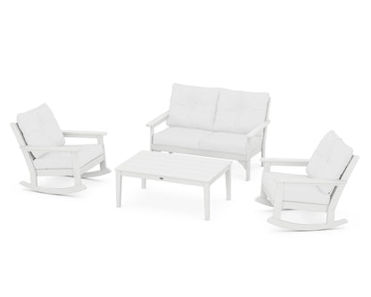 POLYWOOD® Vineyard 4-Piece Deep Seating Rocking Chair Set in White / Natural
