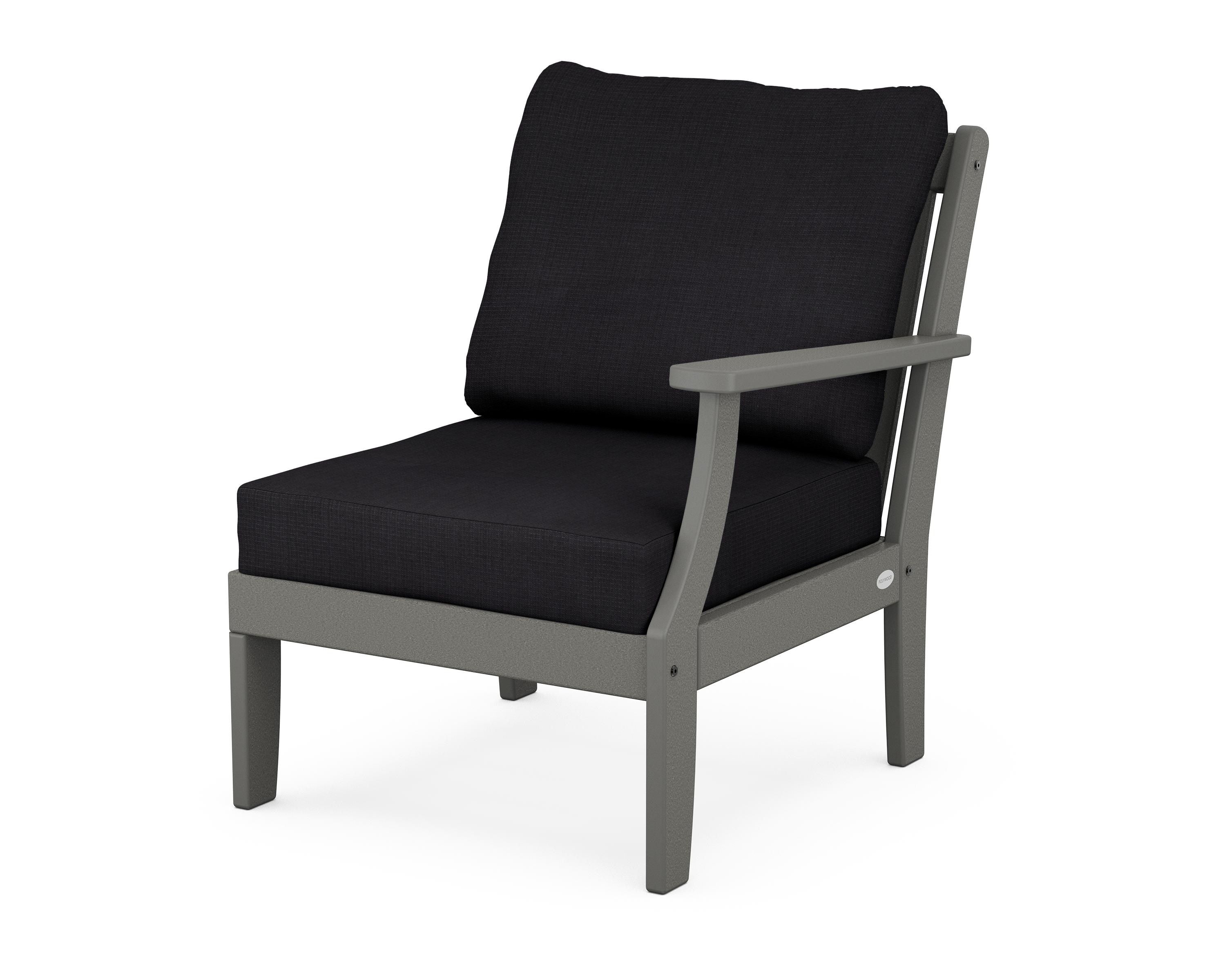 POLYWOOD® Braxton Modular Right Arm Chair in Slate Grey / Midnight Linen